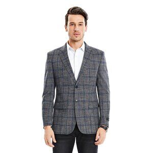 Grey Charcoal Glen Plaid Mens Textured Blazer by Tazzio